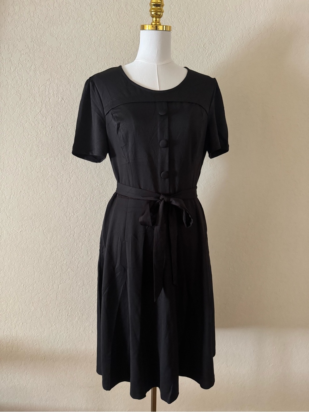 NWT Wedtrend Black Pocket Dress XL Short Sleeve Button Front Tie Waist Casual